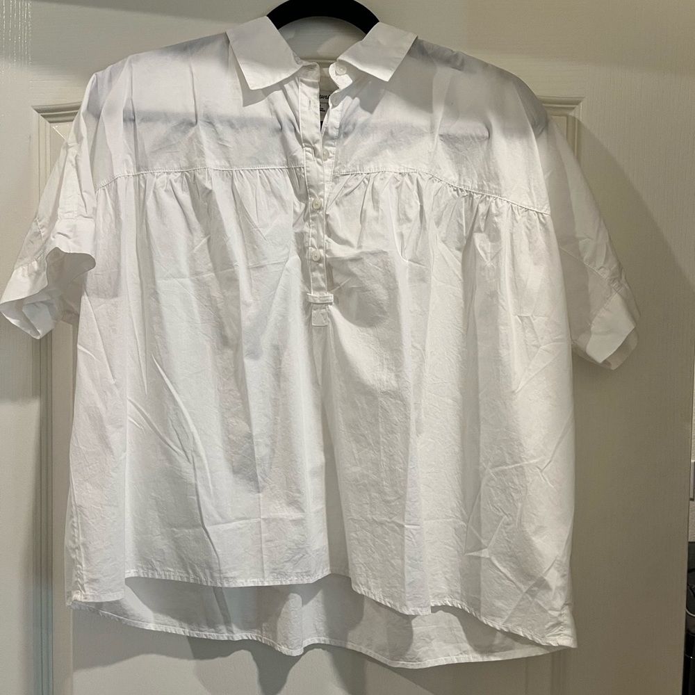 short sleeve madewell white button up blouse, medium